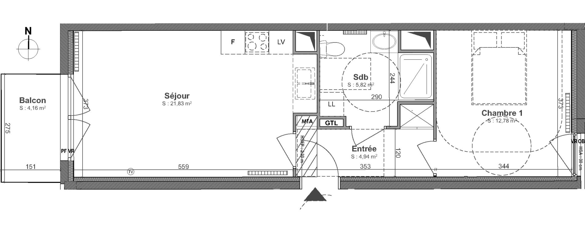 Appartement T2 de 45,37 m2 &agrave; Lille Centre