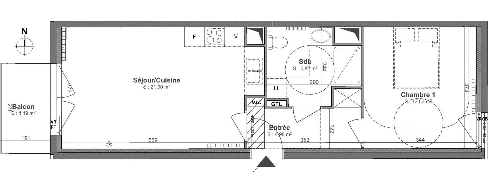 Appartement T2 de 45,52 m2 &agrave; Lille Centre