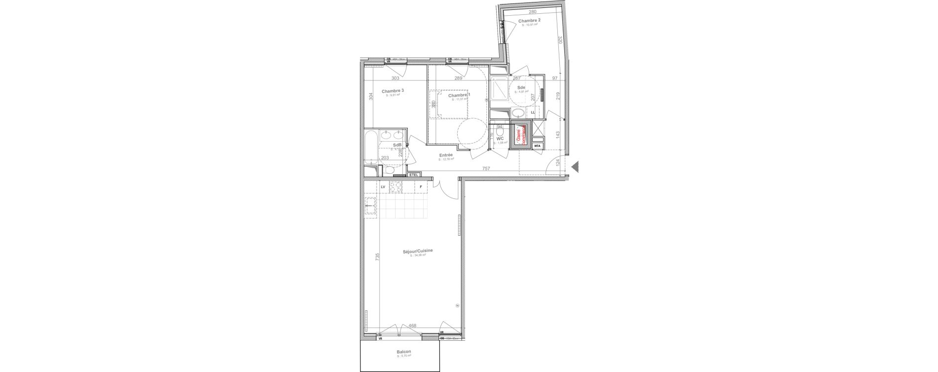 Appartement T4 de 88,41 m2 &agrave; Lille Centre