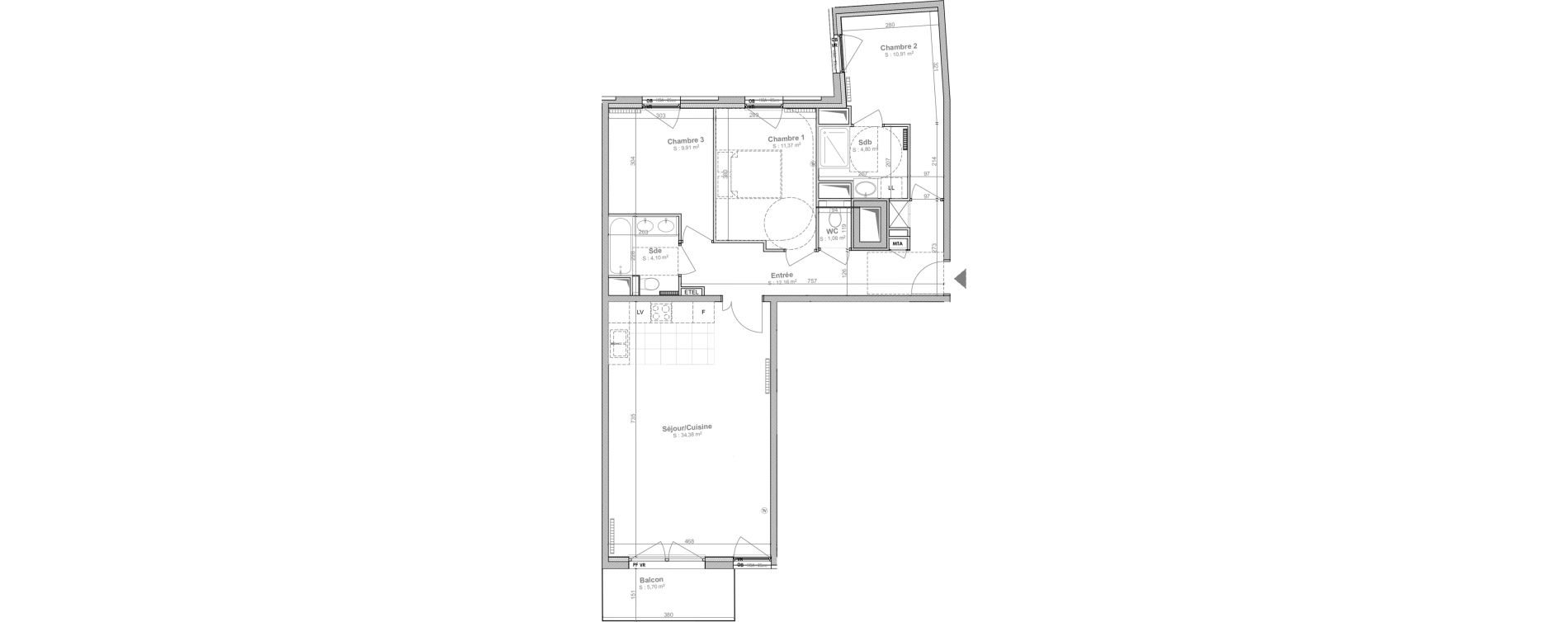 Appartement T4 de 88,72 m2 &agrave; Lille Centre