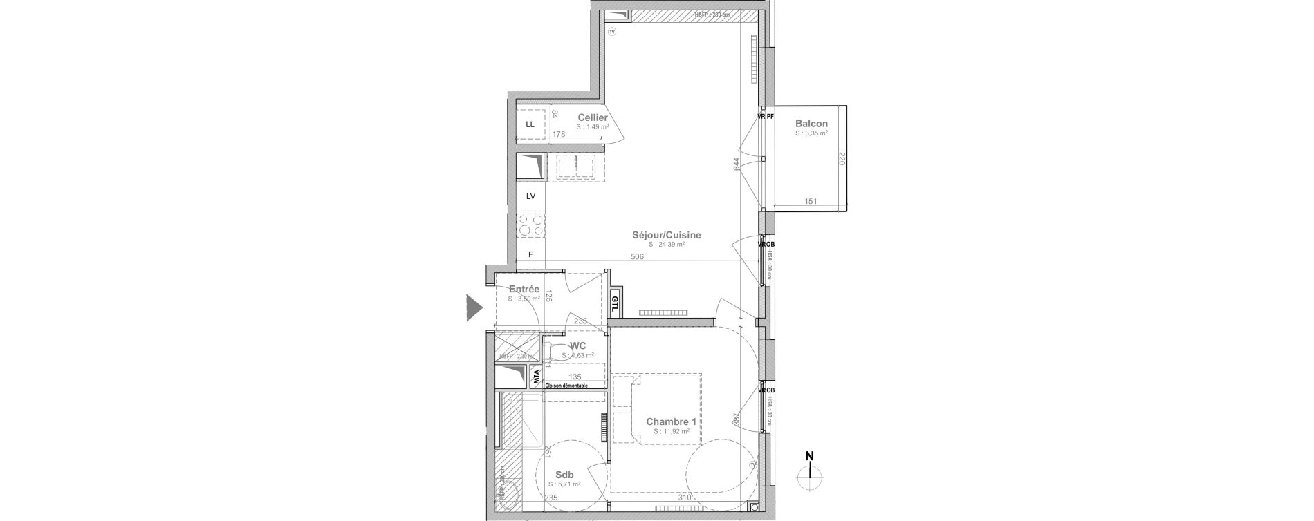 Appartement T2 de 48,64 m2 &agrave; Lille Centre