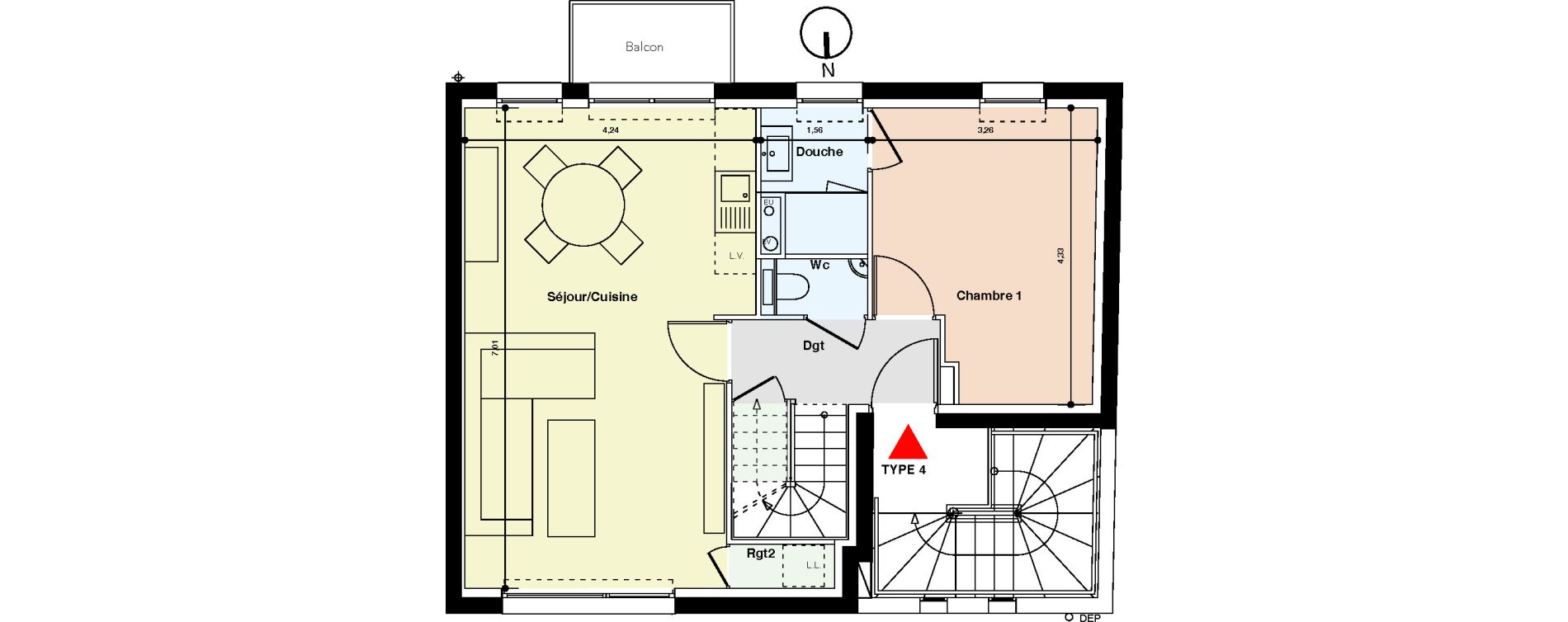 Duplex T4 de 78,14 m2 &agrave; Lille Wazemmes