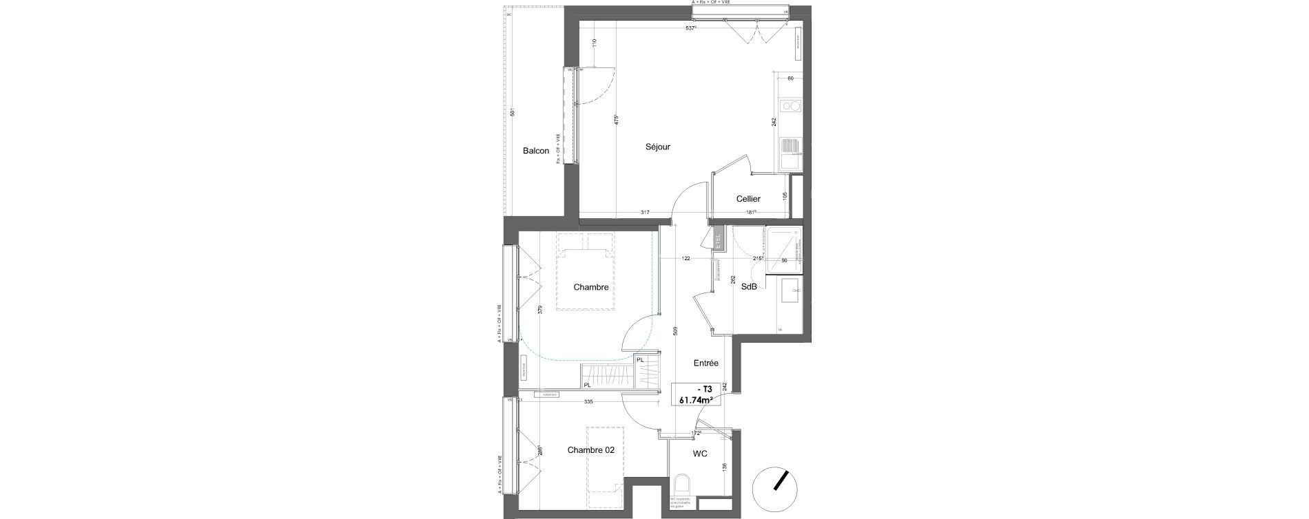Appartement T3 de 61,74 m2 &agrave; Lille Lille lomme