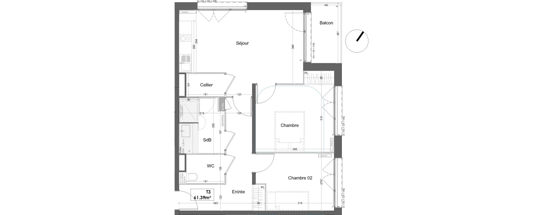 Appartement T3 de 61,39 m2 &agrave; Lille Lille lomme