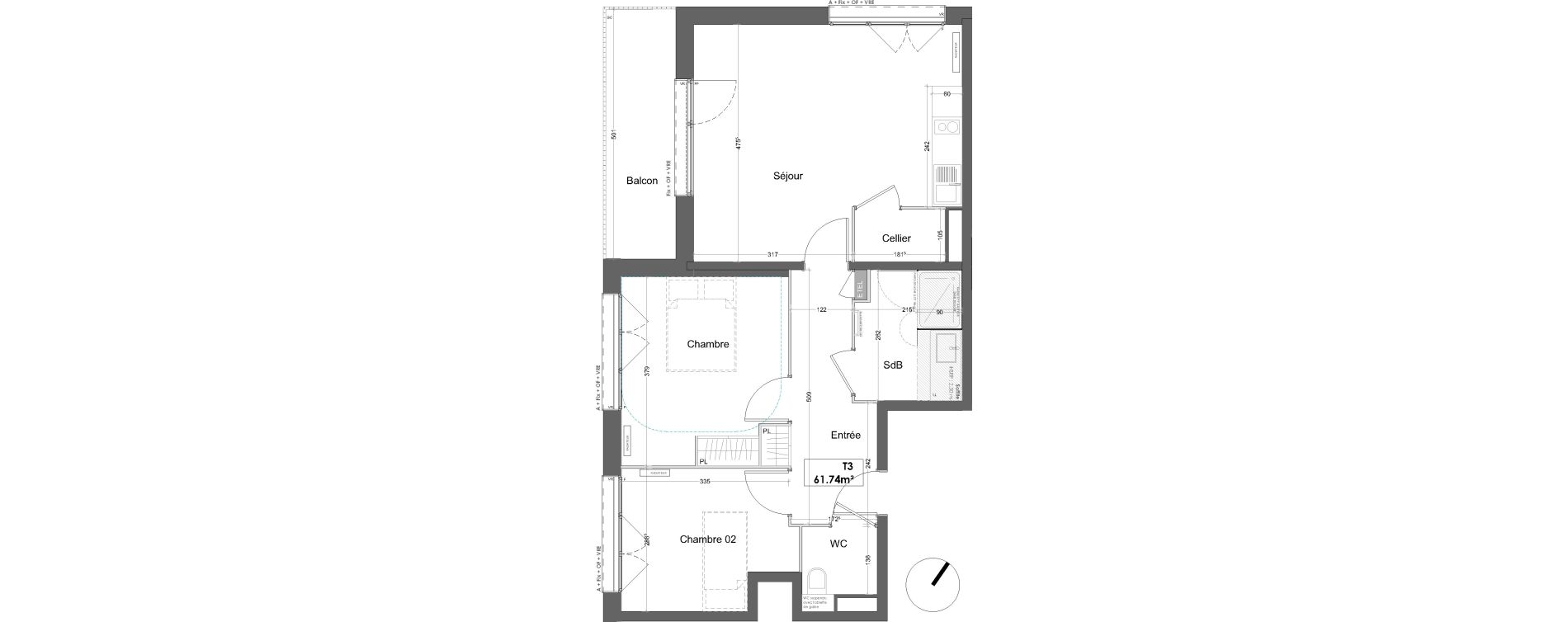 Appartement T3 de 61,74 m2 &agrave; Lille Lille lomme
