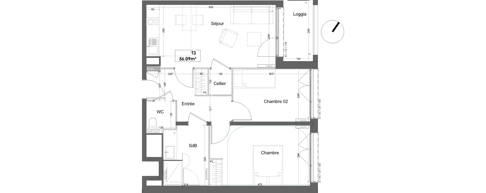 Appartement T3 de 56,09 m2 &agrave; Lille Lille lomme