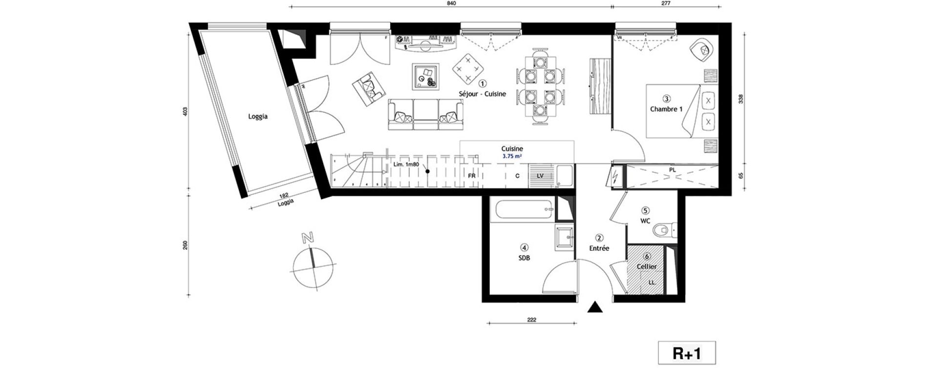 Duplex T4 de 80,40 m2 &agrave; Lille Lomme