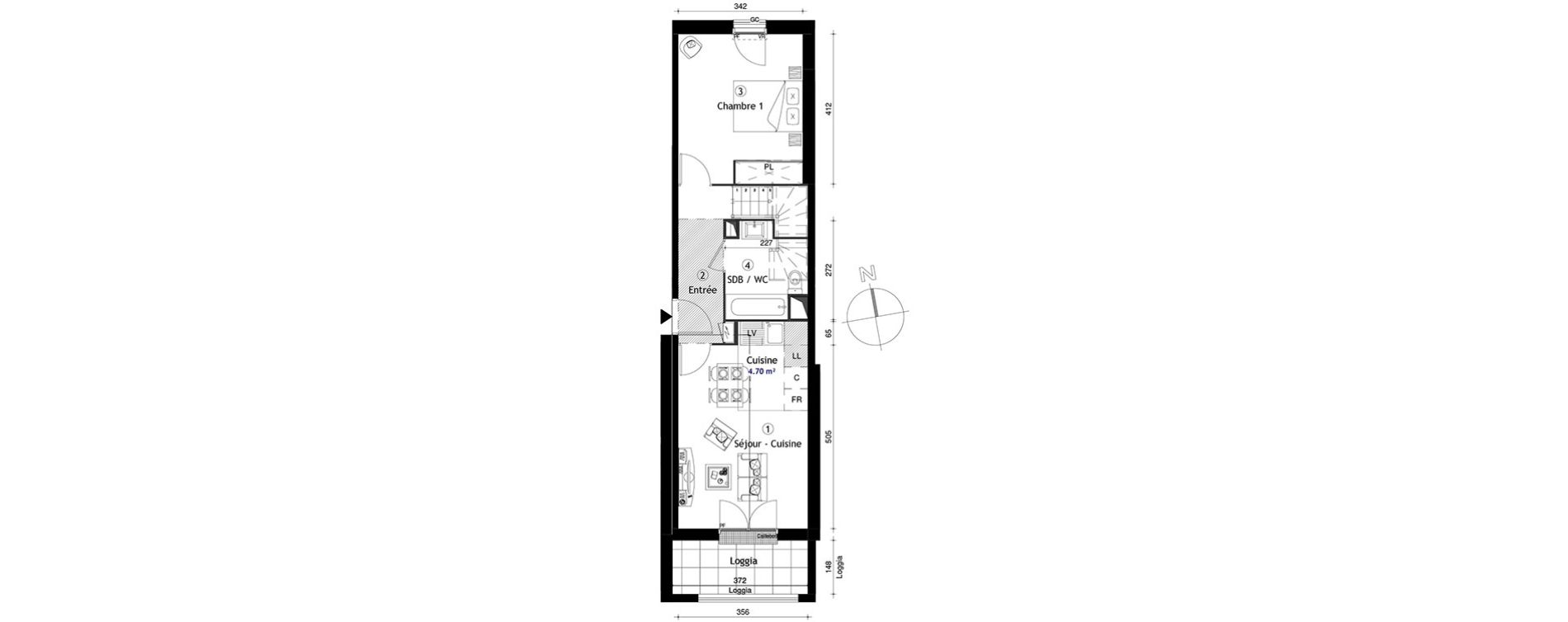 Duplex T3 de 64,30 m2 &agrave; Lille Lomme