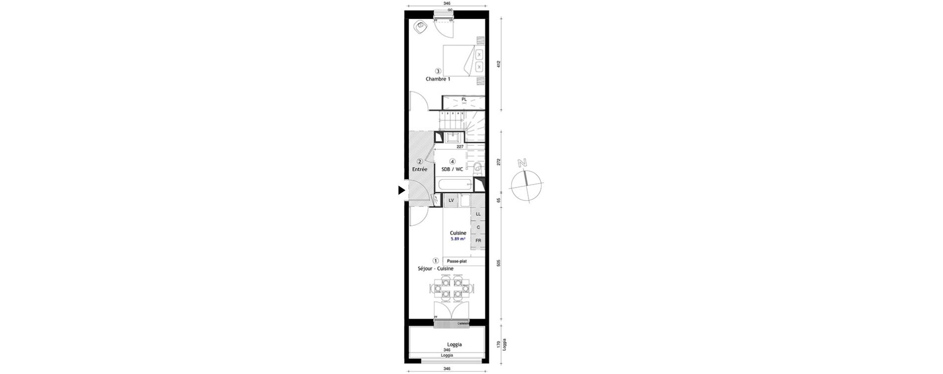 Duplex T3 de 70,70 m2 &agrave; Lille Lomme