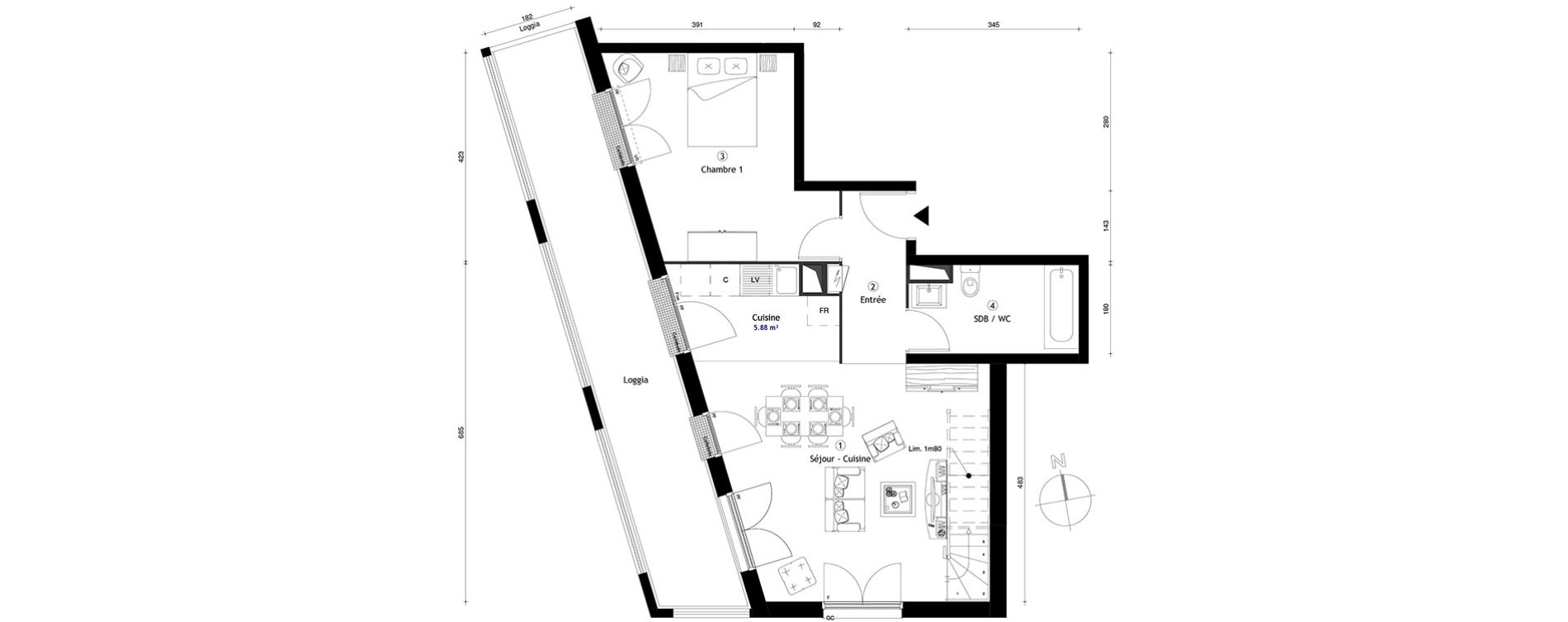 Duplex T4 de 88,60 m2 &agrave; Lille Lomme