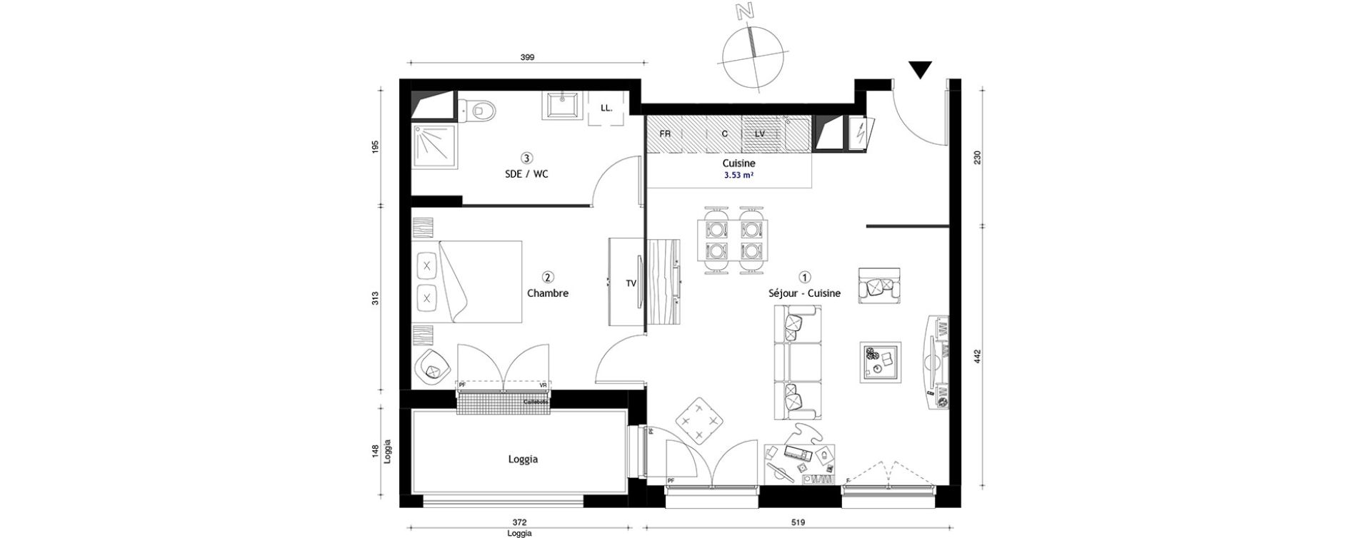 Appartement T2 de 52,40 m2 &agrave; Lille Lomme