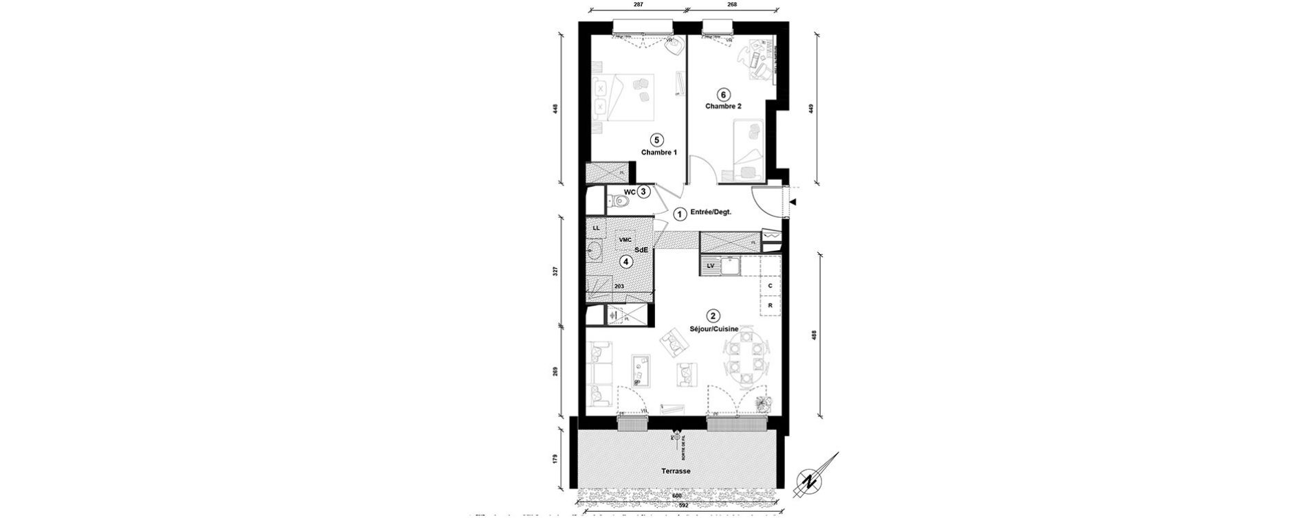 Appartement T3 de 63,00 m2 &agrave; Lille Lomme