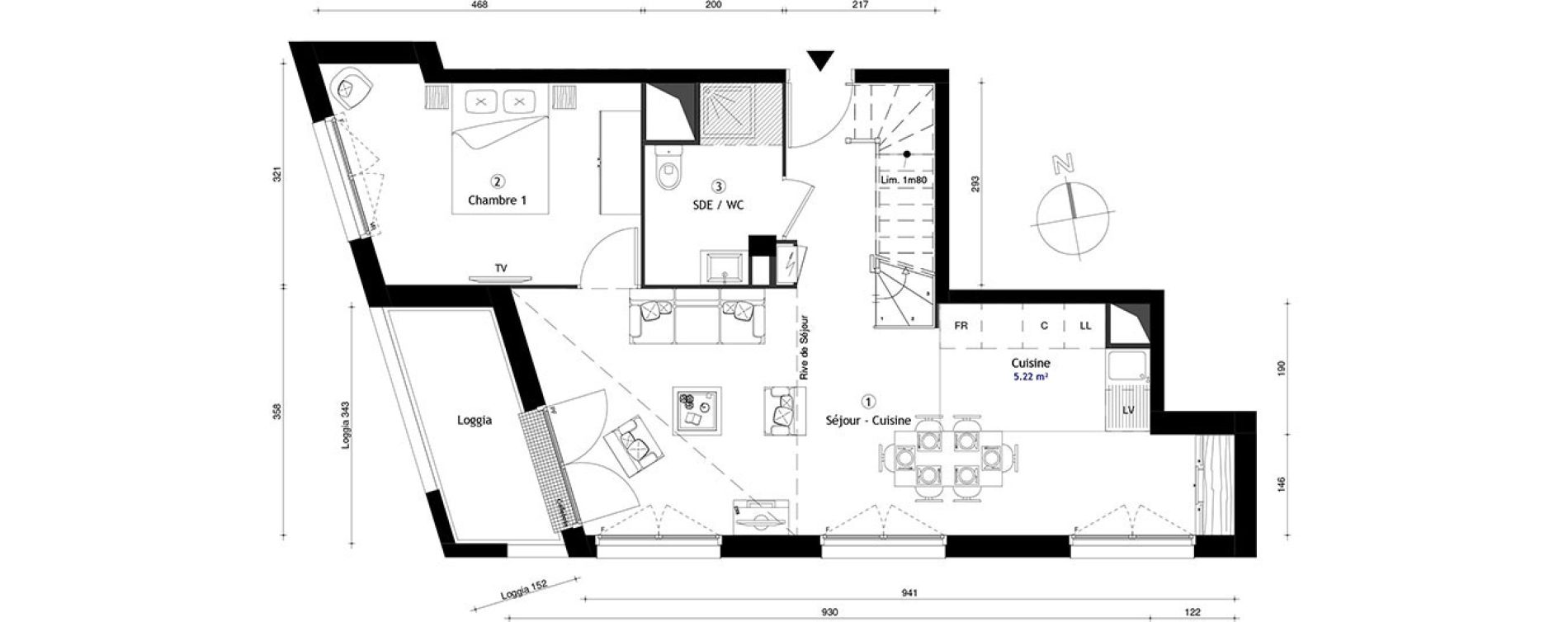 Duplex T4 de 96,90 m2 &agrave; Lille Lomme