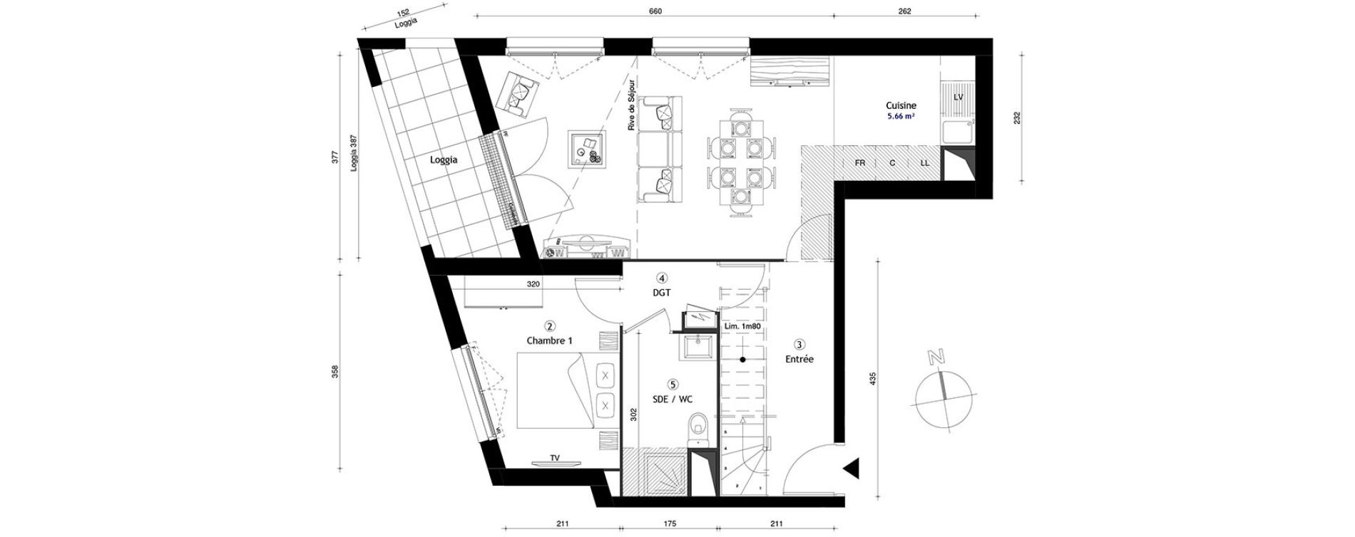 Duplex T4 de 87,80 m2 &agrave; Lille Lomme