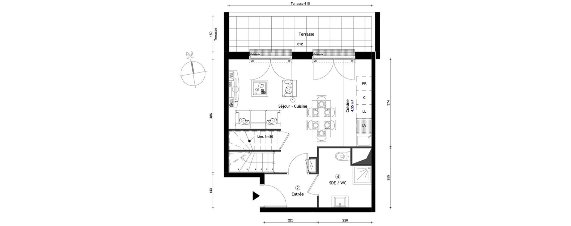 Duplex T3 de 65,90 m2 &agrave; Lille Lomme