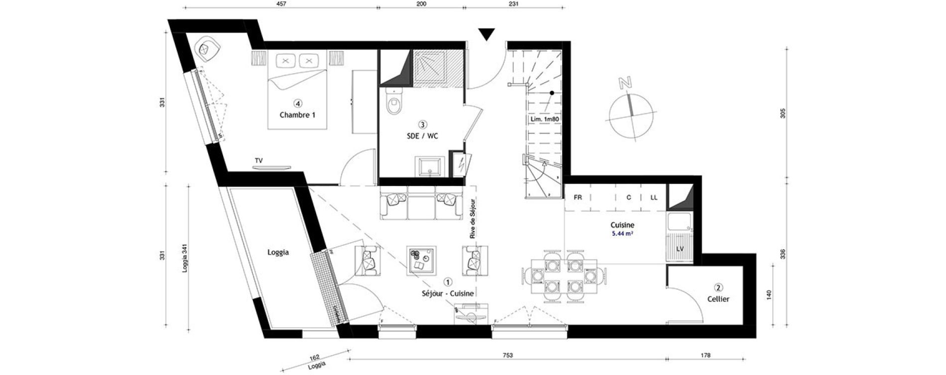 Duplex T4 de 96,90 m2 &agrave; Lille Lomme
