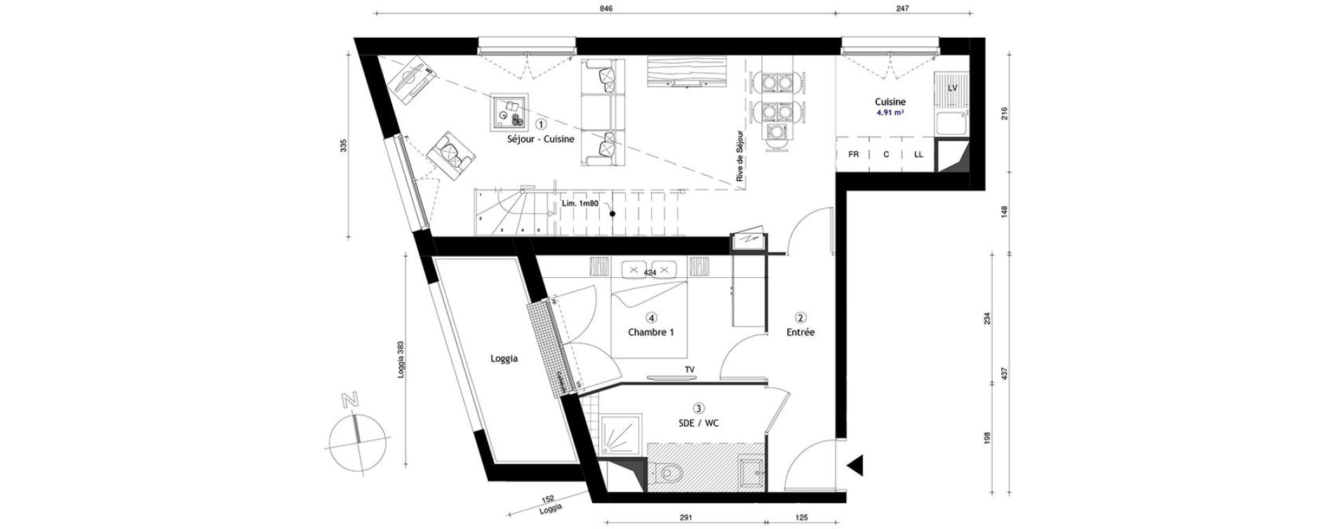Duplex T4 de 92,70 m2 &agrave; Lille Lomme