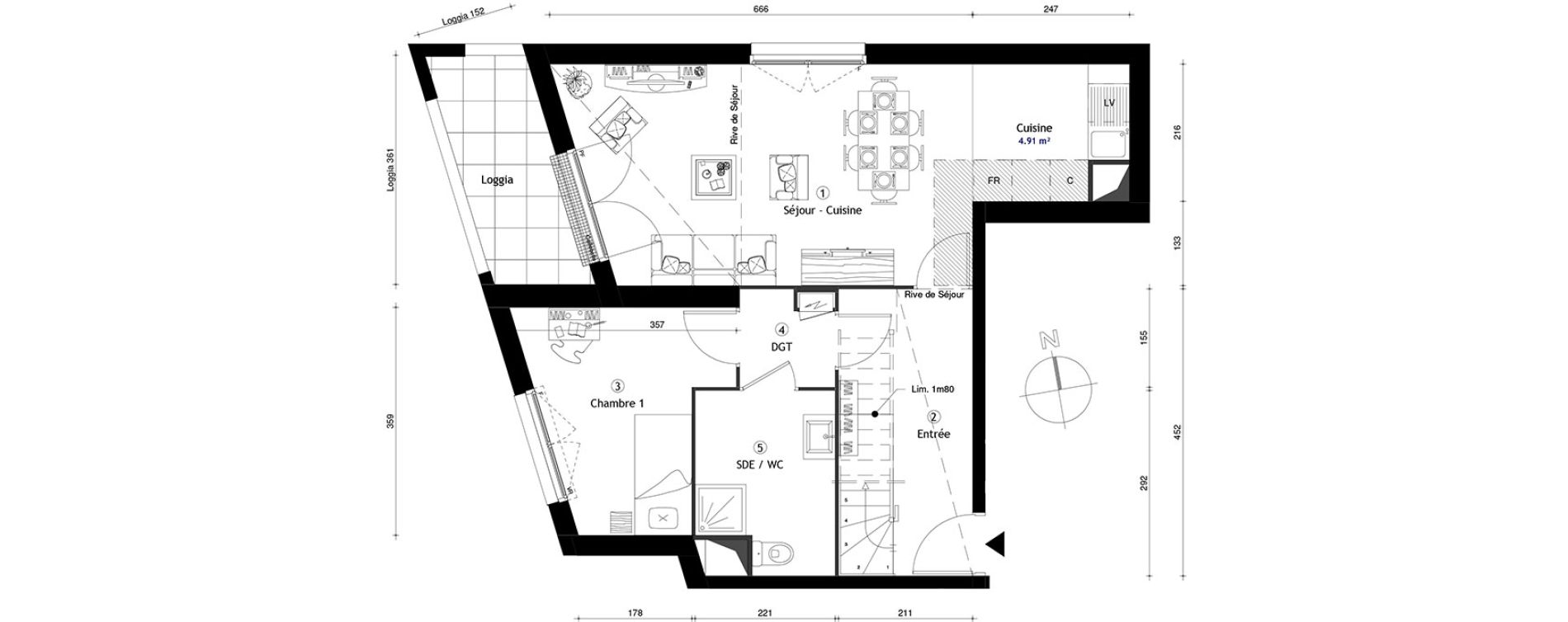 Duplex T4 de 86,20 m2 &agrave; Lille Lomme