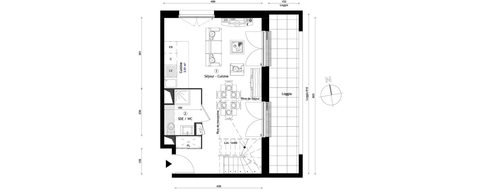 Duplex T3 de 65,00 m2 &agrave; Lille Lomme