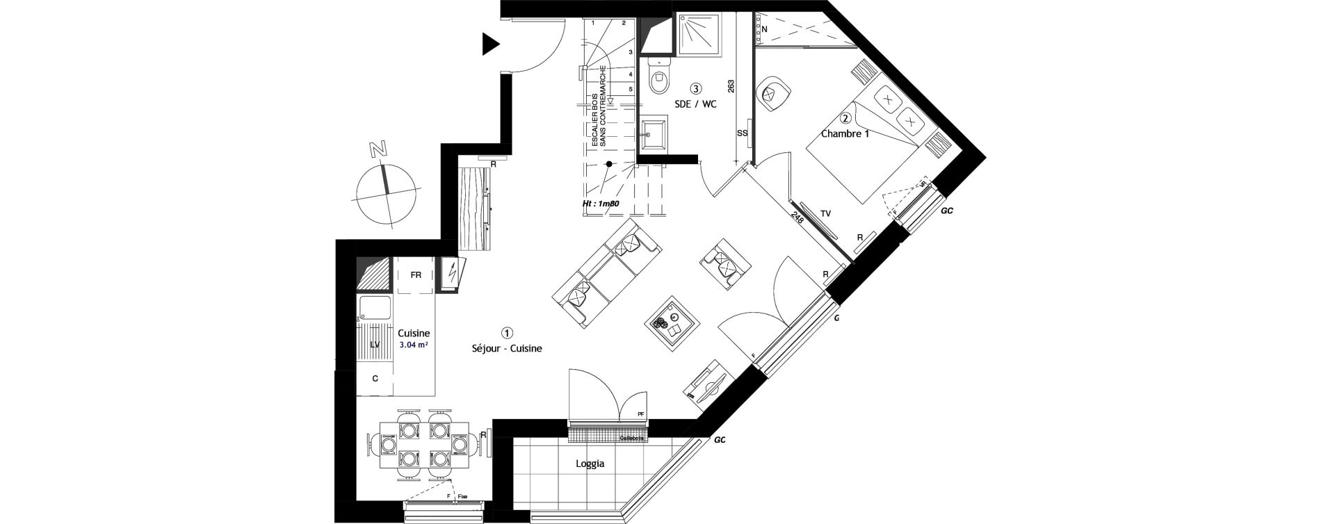 Appartement T4 de 88,00 m2 &agrave; Lille Lomme
