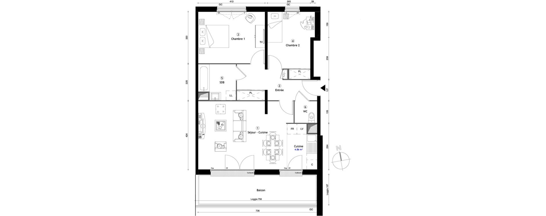 Appartement T3 de 67,90 m2 &agrave; Lille Lomme