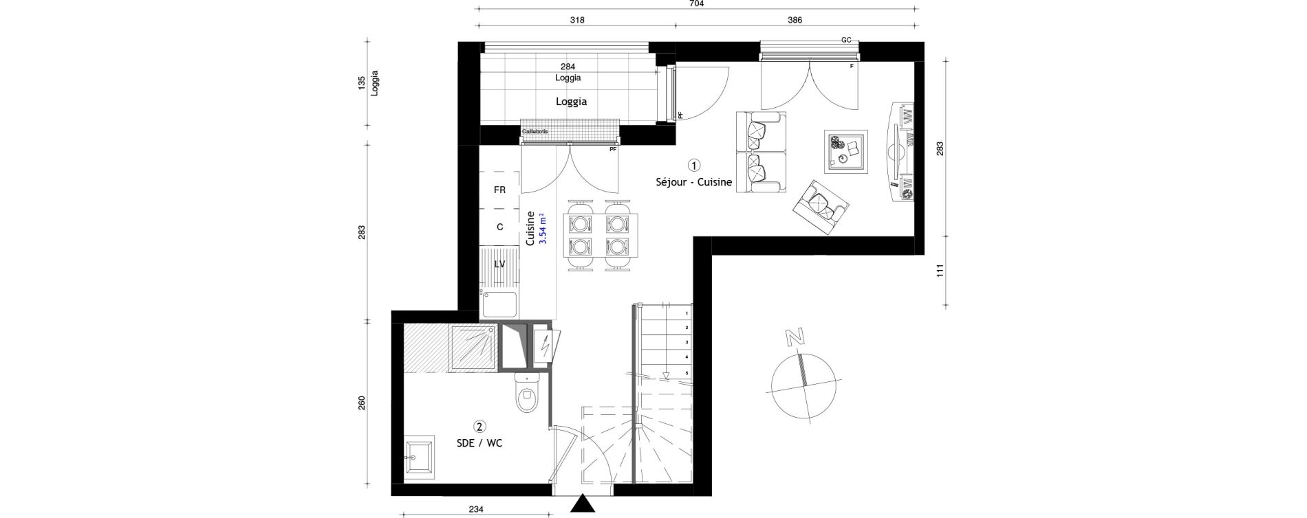 Duplex T1 de 44,10 m2 &agrave; Lille Lomme