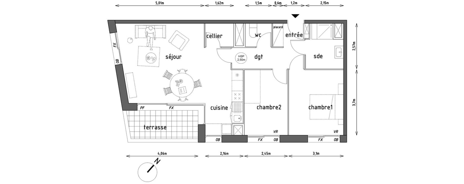 Appartement T3 de 67,30 m2 &agrave; Lille Lomme