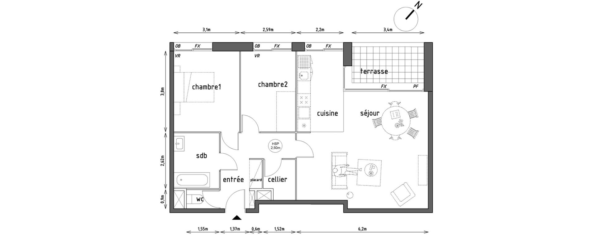 Appartement T3 de 76,80 m2 &agrave; Lille Lomme