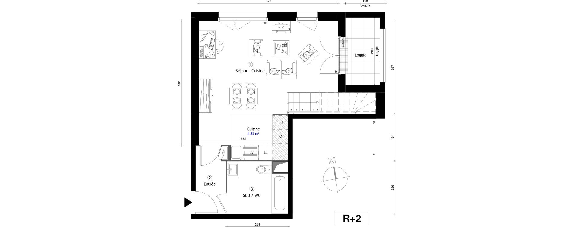 Duplex T1 de 47,00 m2 &agrave; Lille Lomme