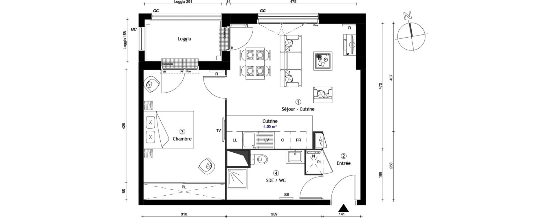 Appartement T2 de 47,00 m2 &agrave; Lille Lomme