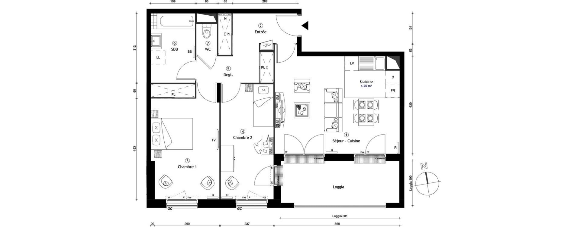 Appartement T3 de 70,00 m2 &agrave; Lille Lomme