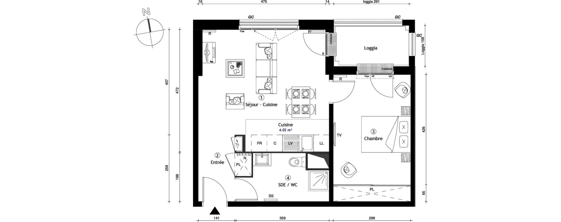 Appartement T2 de 46,60 m2 &agrave; Lille Lomme