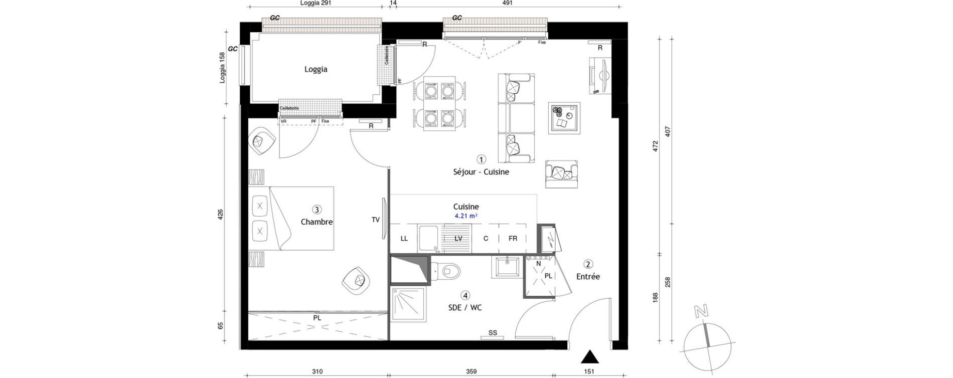 Appartement T2 de 47,00 m2 &agrave; Lille Lomme