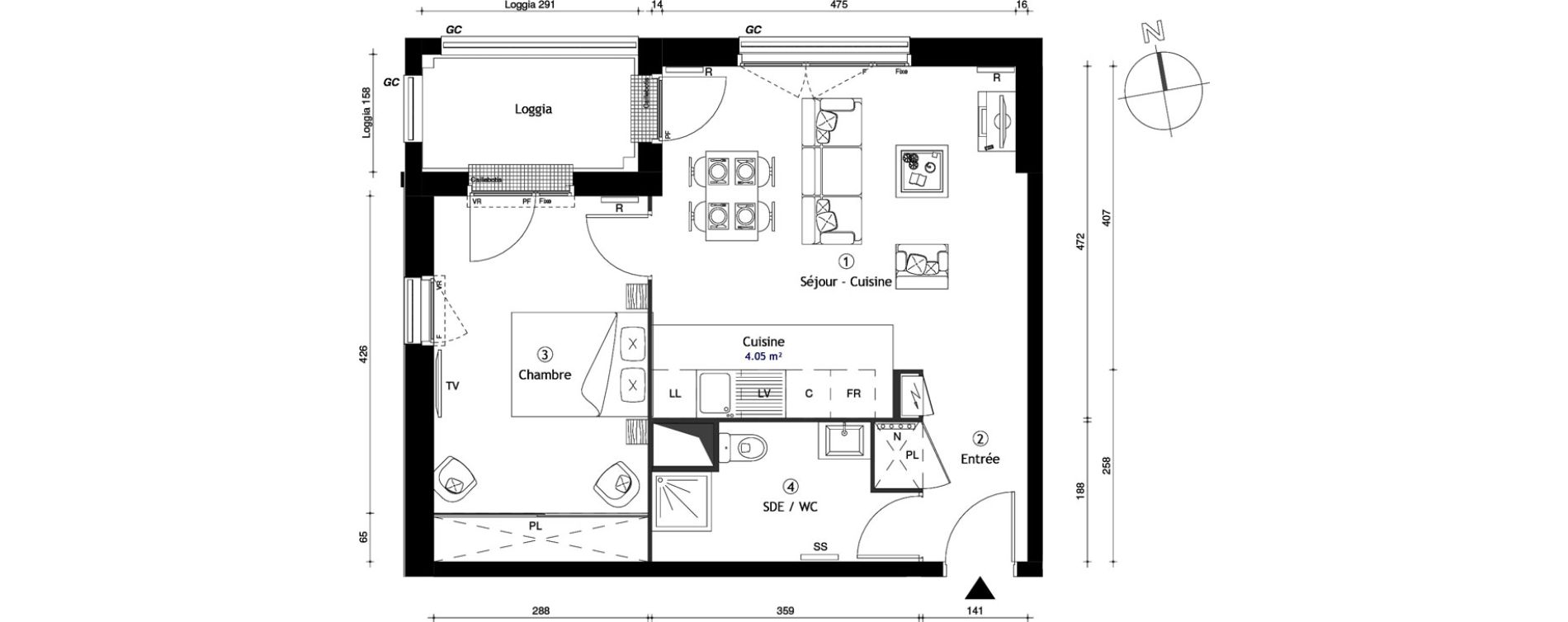 Appartement T2 de 46,00 m2 &agrave; Lille Lomme