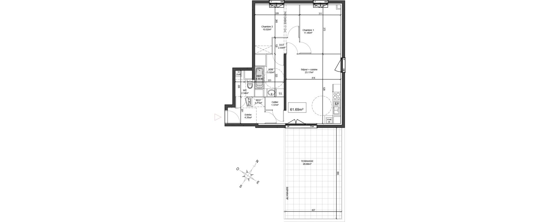 Appartement T3 de 61,69 m2 &agrave; Linselles Centre
