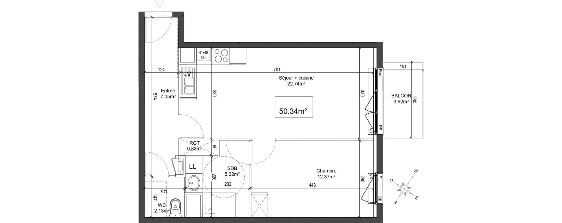 Appartement T2 de 50,34 m2 &agrave; Linselles Centre