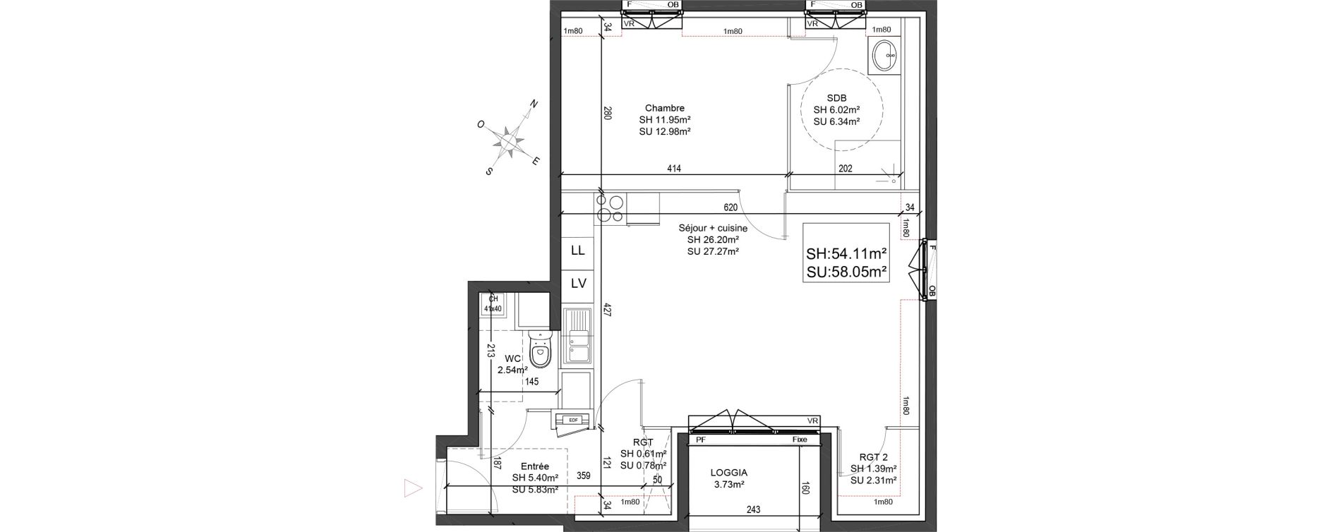 Appartement T2 de 54,11 m2 &agrave; Linselles Centre