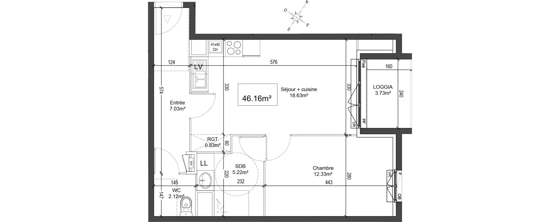 Appartement T2 de 46,16 m2 &agrave; Linselles Centre