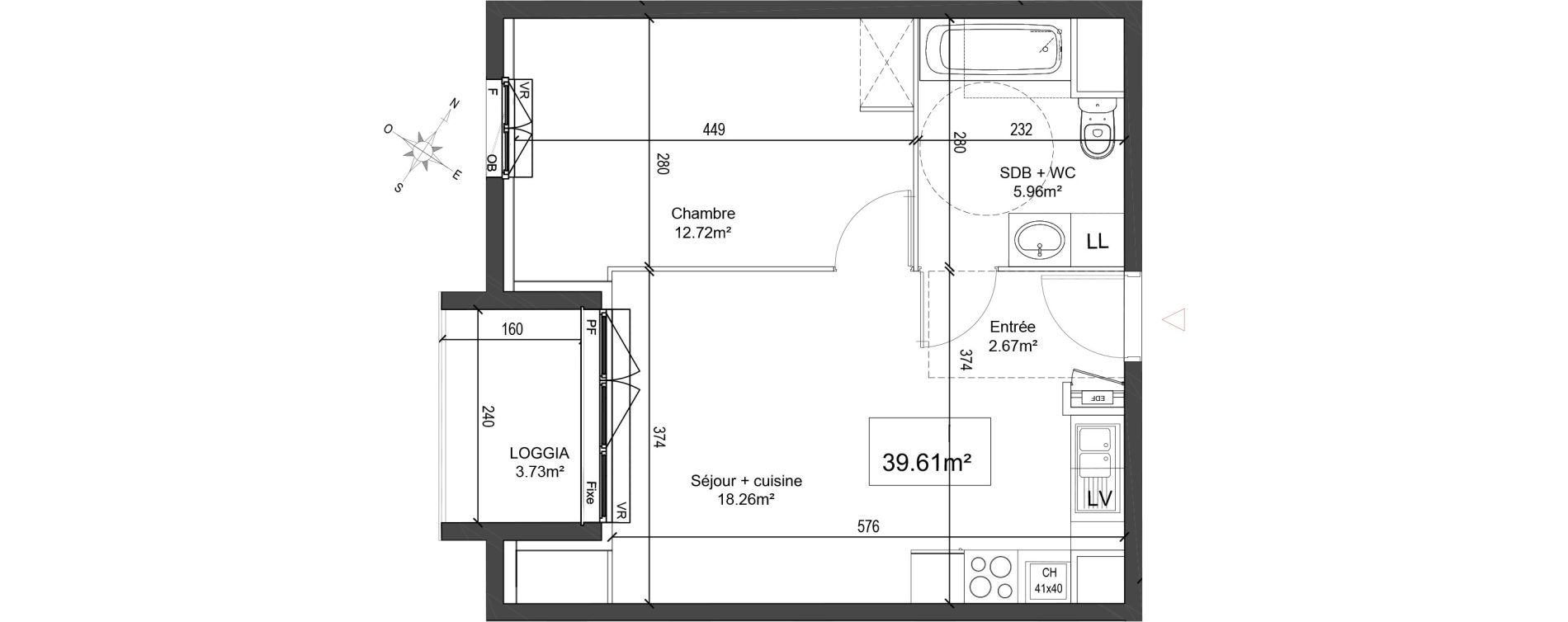 Appartement T2 de 39,61 m2 &agrave; Linselles Centre