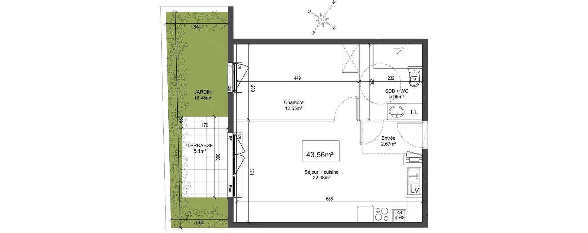 Appartement T2 de 43,56 m2 &agrave; Linselles Centre