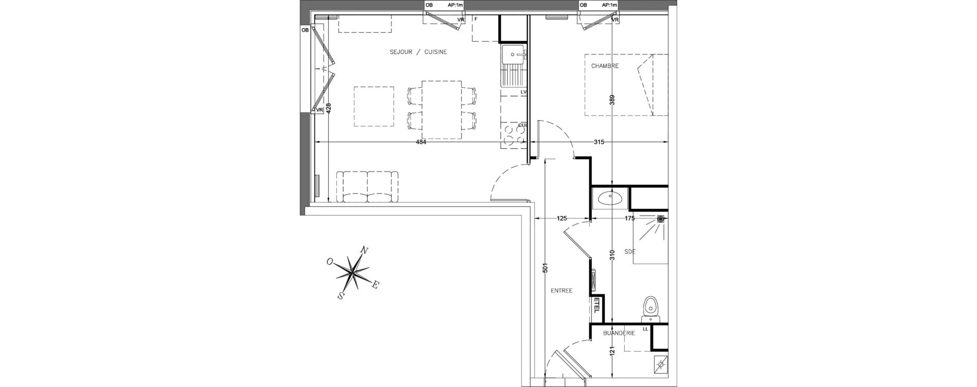 Appartement T2 de 44,60 m2 &agrave; Linselles Centre