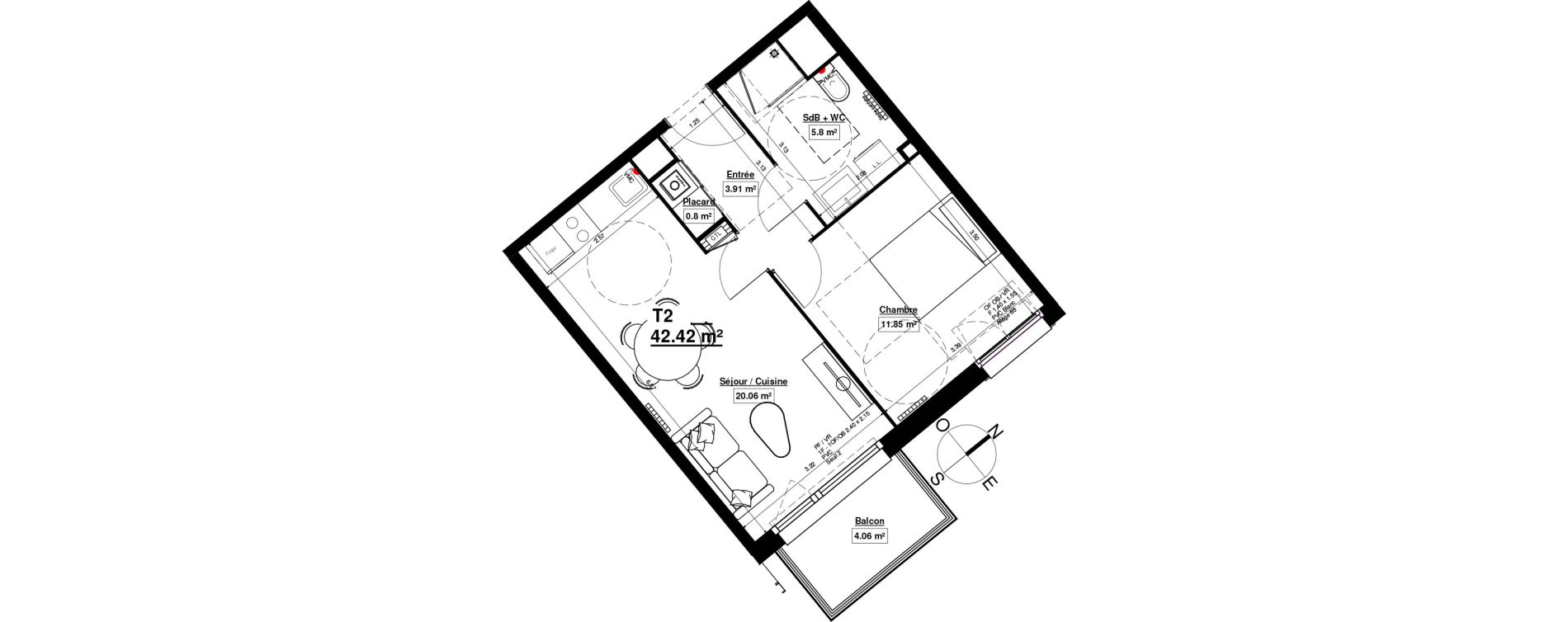 Appartement T2 de 42,42 m2 &agrave; Linselles Centre