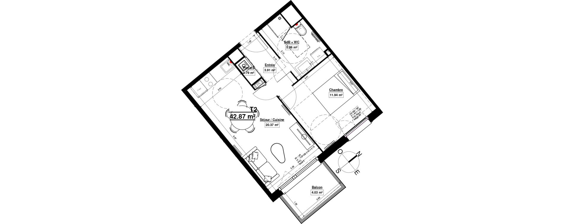 Appartement T2 de 42,87 m2 &agrave; Linselles Centre