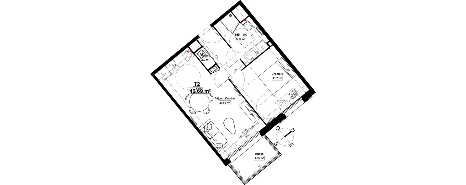 Appartement T2 de 42,69 m2 &agrave; Linselles Centre