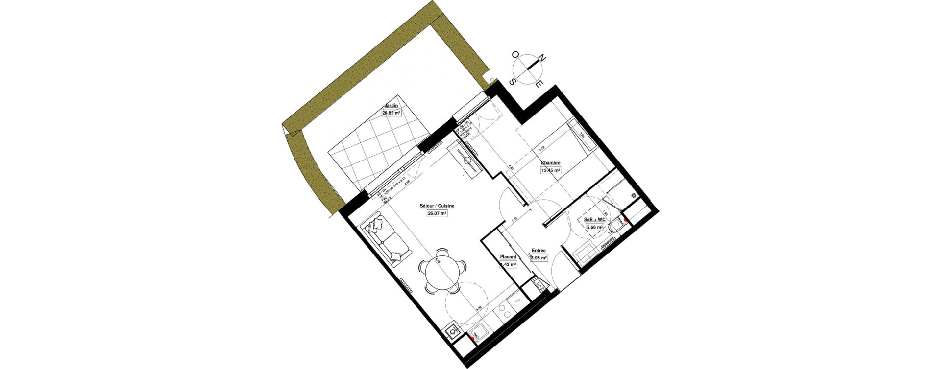 Appartement T2 de 49,13 m2 &agrave; Linselles Centre
