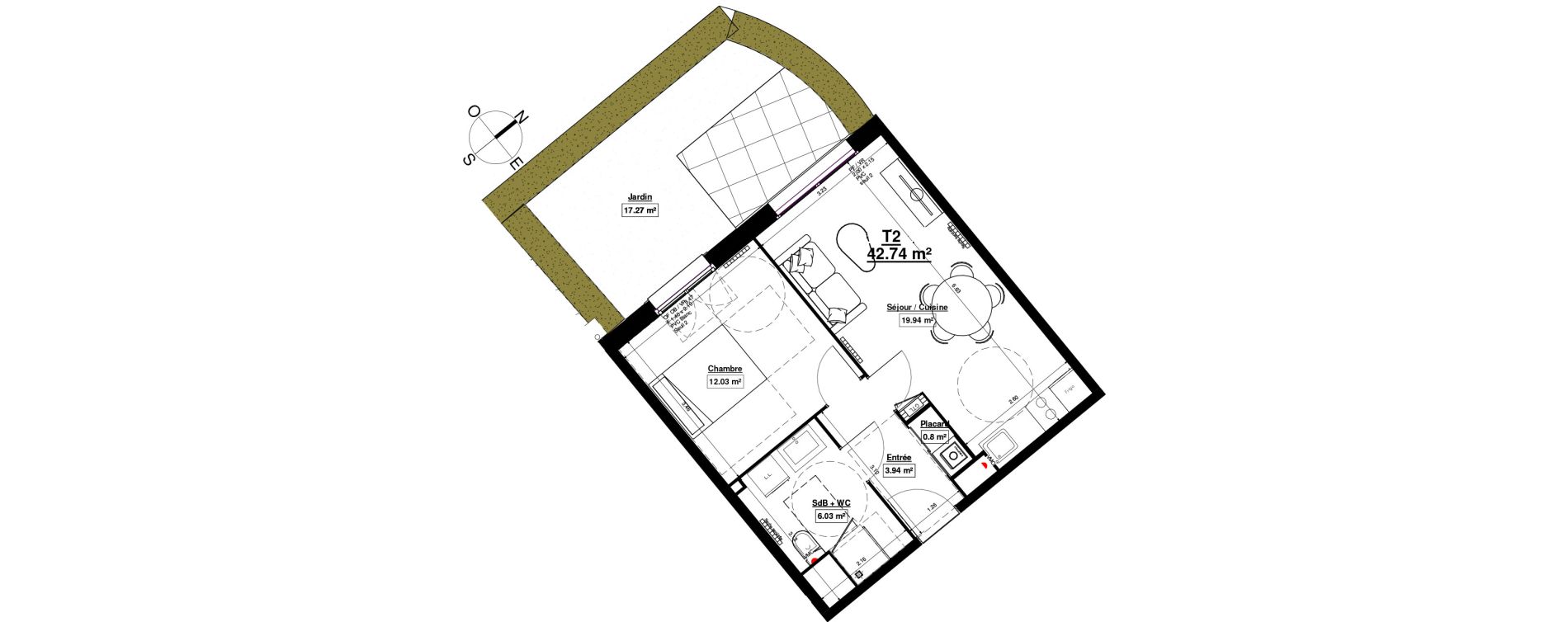 Appartement T2 de 42,88 m2 &agrave; Linselles Centre