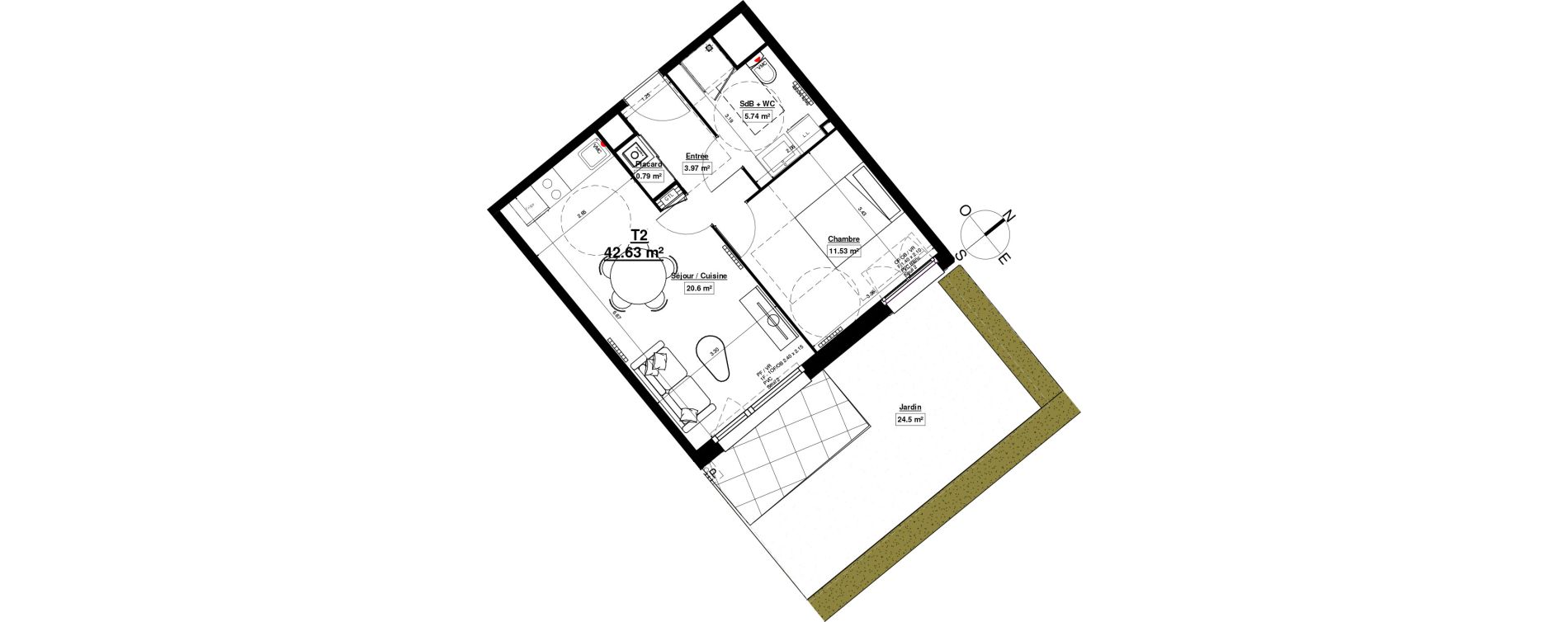 Appartement T2 de 42,63 m2 &agrave; Linselles Centre