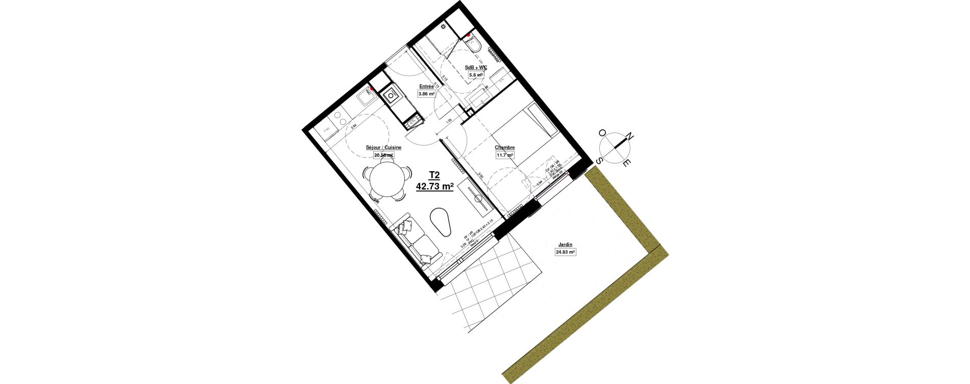 Appartement T2 de 42,81 m2 &agrave; Linselles Centre