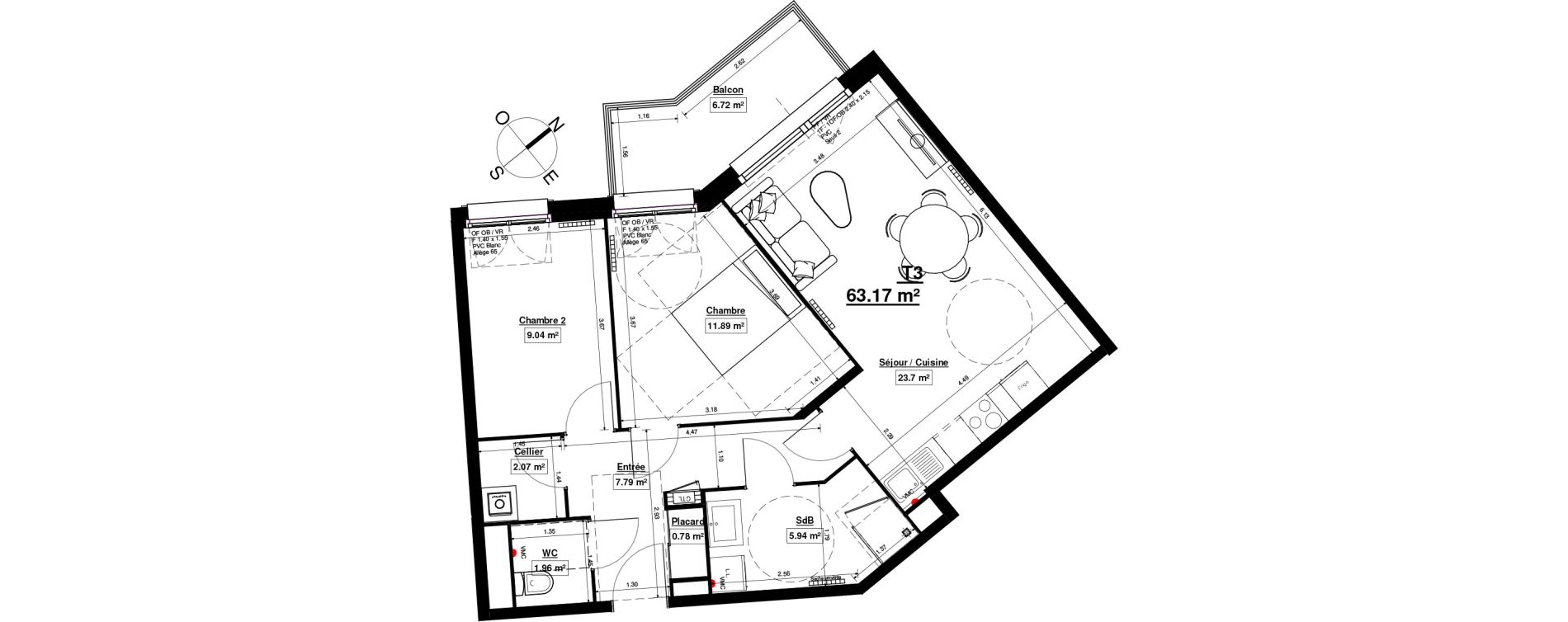 Appartement T3 de 63,17 m2 &agrave; Linselles Centre