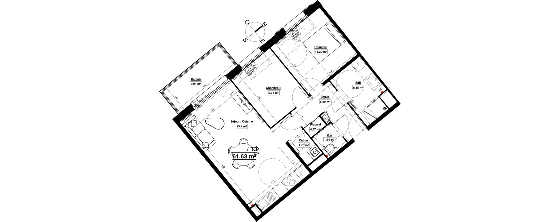 Appartement T3 de 61,63 m2 &agrave; Linselles Centre